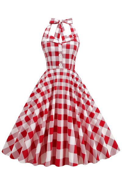 Vintage 1950'er Rød Plaid A-Line Kjole