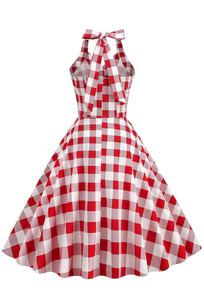 Vintage 1950'er Rød Plaid A-Line Kjole