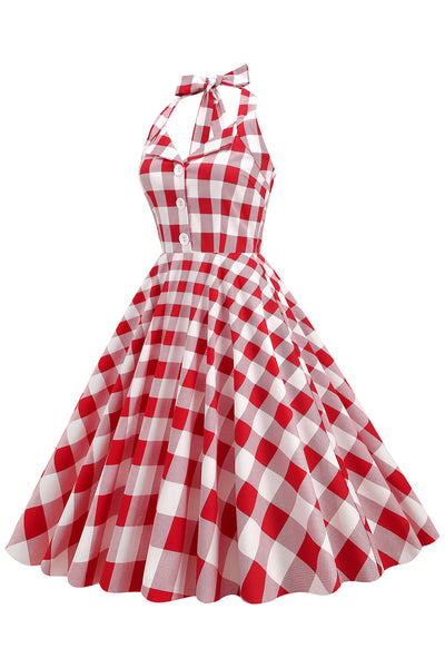 Vintage 1950'er Rød Plaid A-Line Kjole