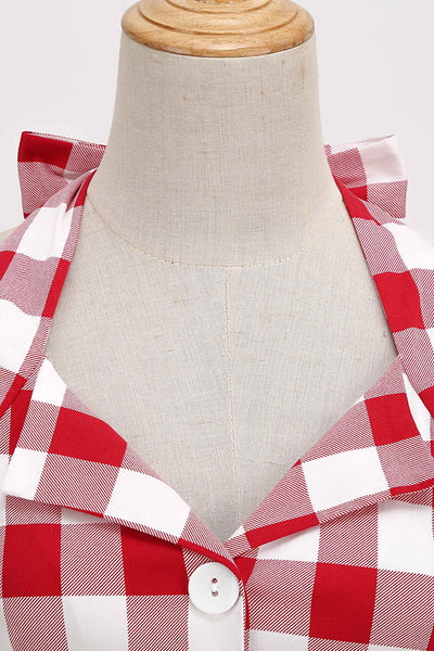 Vintage 1950'er Rød Plaid A-Line Kjole