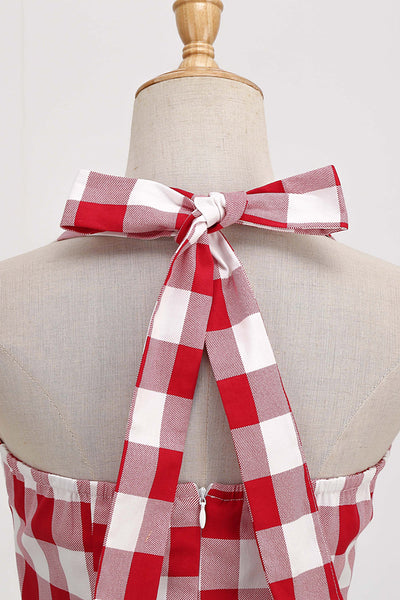 Vintage 1950'er Rød Plaid A-Line Kjole