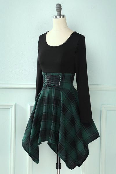 Vintage Patchwork Plaid Kjole