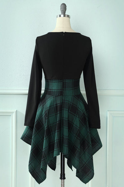 Vintage Patchwork Plaid Kjole