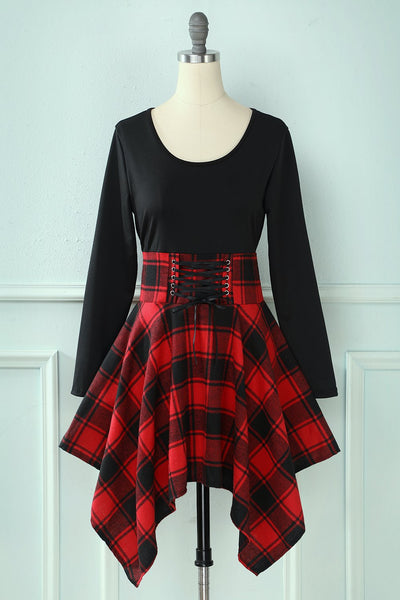 Vintage Patchwork Plaid Kjole