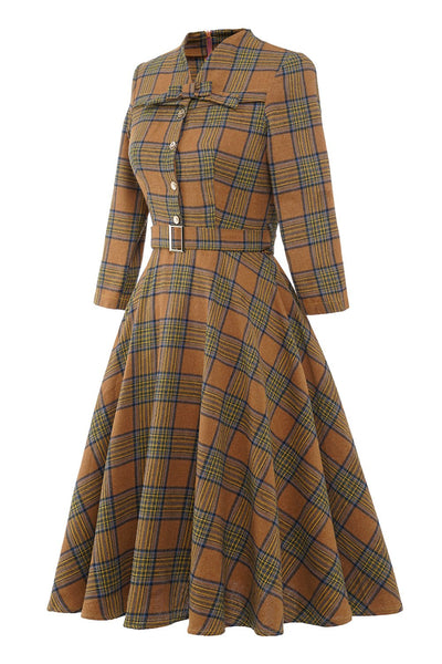 Vintage Brun Plaid Kjole