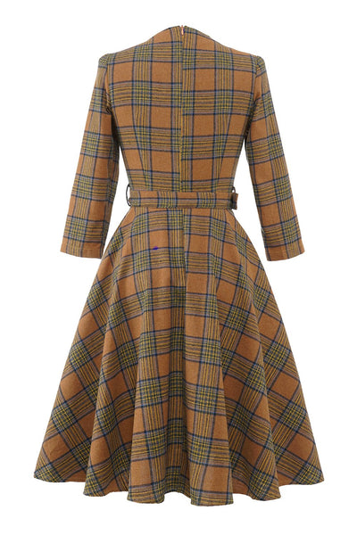 Vintage Brun Plaid Kjole