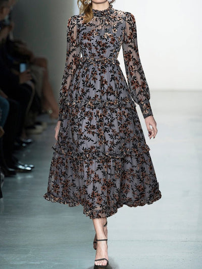 40'er Vintage Blå Blomsterkjole