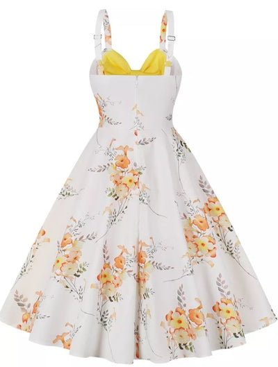 Petite Vintage Gul Og Hvid Blomsterkjole