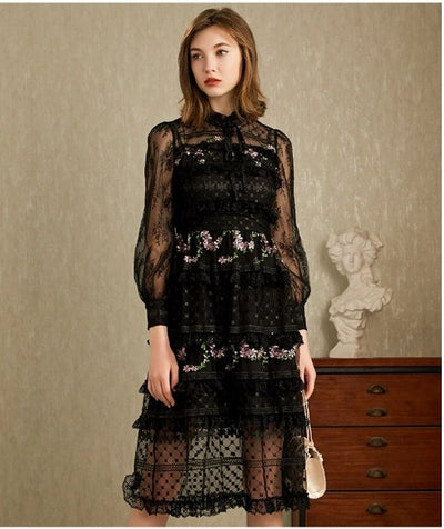 40'er Højhalset Kjole Sort