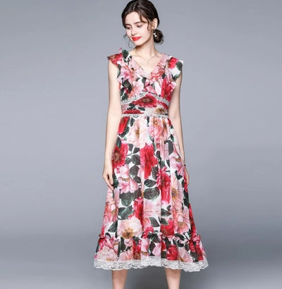 40'er Pink Kortærmet Kjole