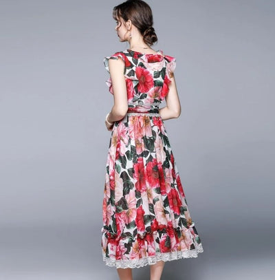 40'er Pink Kortærmet Kjole