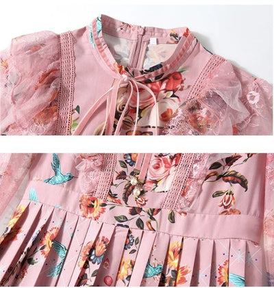 40'er Højtaljet Pink Blomsterkjole