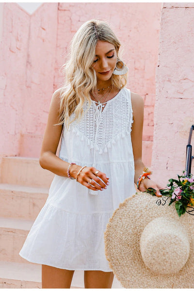 Hvid Vintage Bohemian Kjole
