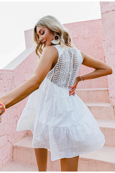 Hvid Vintage Bohemian Kjole