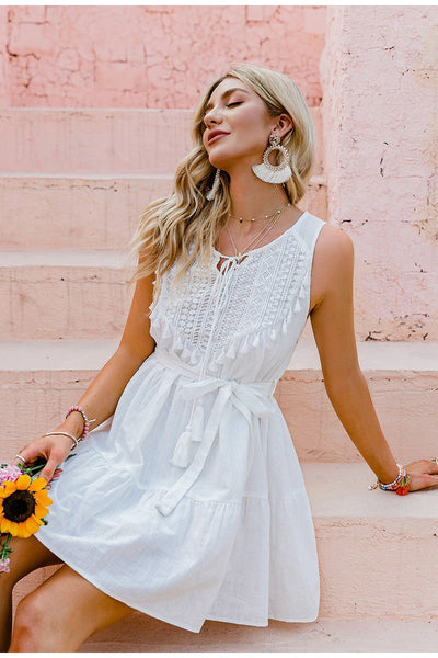 Hvid Vintage Bohemian Kjole