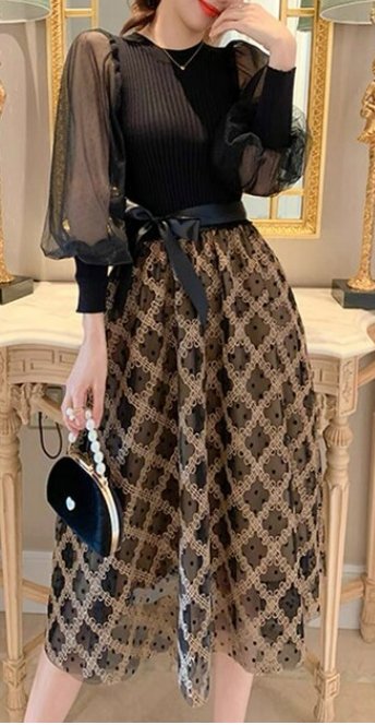 Vintage 40'er Sort Ternet Kjole