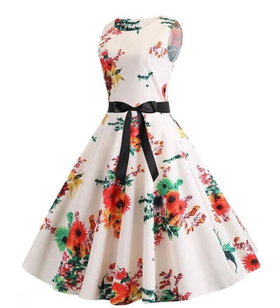 Beige Og Pink Vintage Flared Kjole