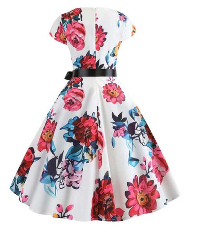 Hvid Og Pink Vintage Flared Kjole