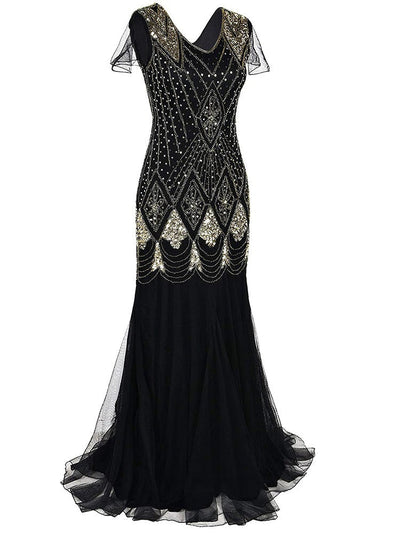 Sort Og Guld Lang Haute Couture Gatsby-Kjole