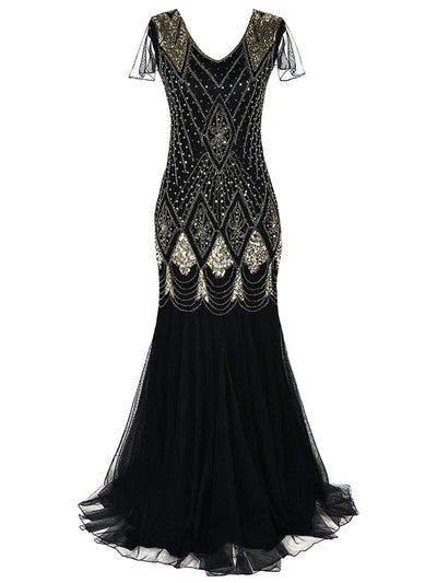 Sort Og Guld Lang Haute Couture Gatsby-Kjole