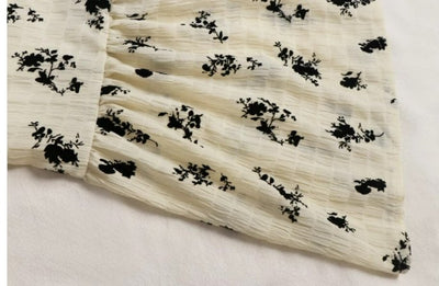 Vintage Kakiblomstret Lang Kjole