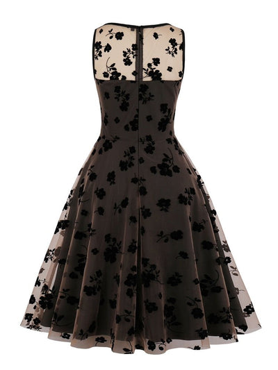 Vintage Stil Kjole Plus Størrelse Brun