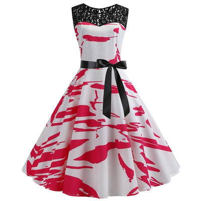 Vintage Rød Og Hvid Trapezkjole