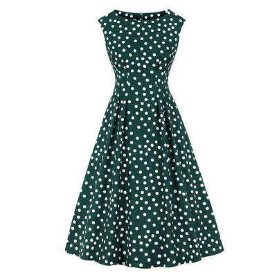 Vintage 50'er Grøn Hvid Polka Dots Kjole