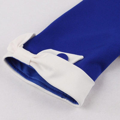 Vintage Efterår Blå Hvid Kjole