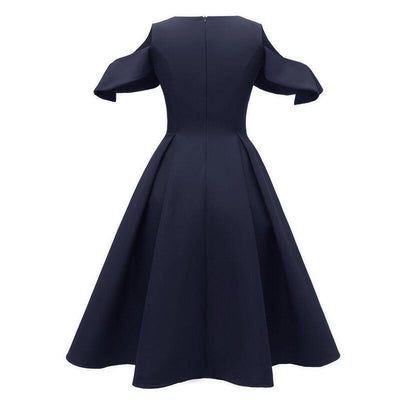 Vintage Marineblå Kjole Med Flæsekrave