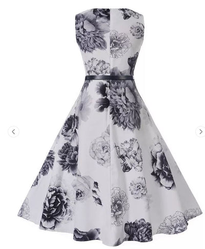 Vintage Romantisk Kjole Marine Hvid