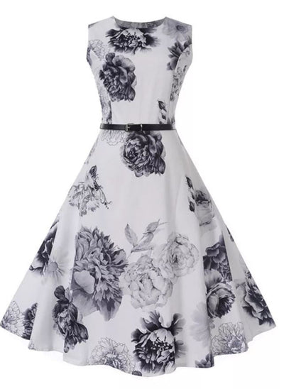 Vintage Romantisk Kjole Marine Hvid