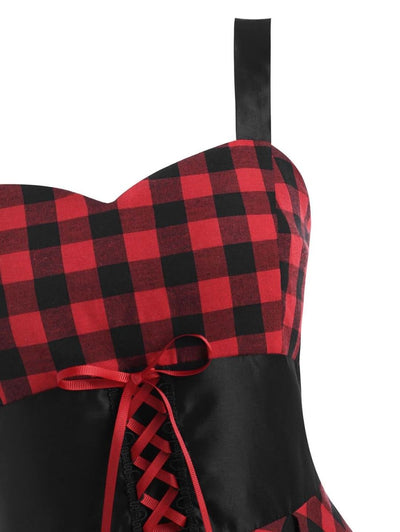 Vintage Højtaljet Ternet Kjole