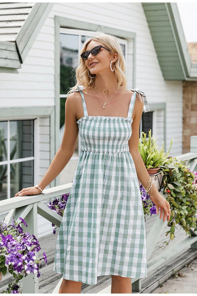 Vintage Grøn Gingham Kjole