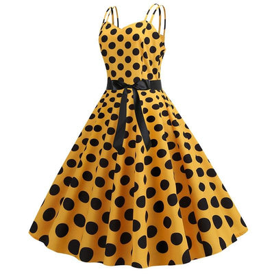 Vintage Rockabilly Kjole, Gule Prikker