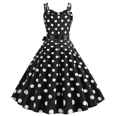 Vintage Rockabilly Kjole Sort Hvid Polka Dots