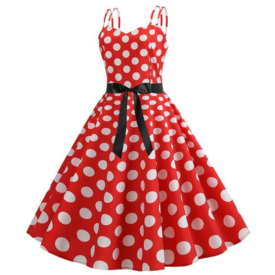 Vintage Rockabilly Kjole Rød Hvid Polka Dots