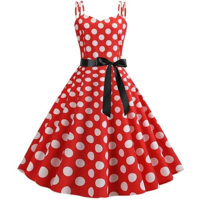 Vintage Rockabilly Kjole Rød Hvid Polka Dots