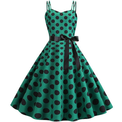 Vintage Rockabilly Kjole Polka Dot Green