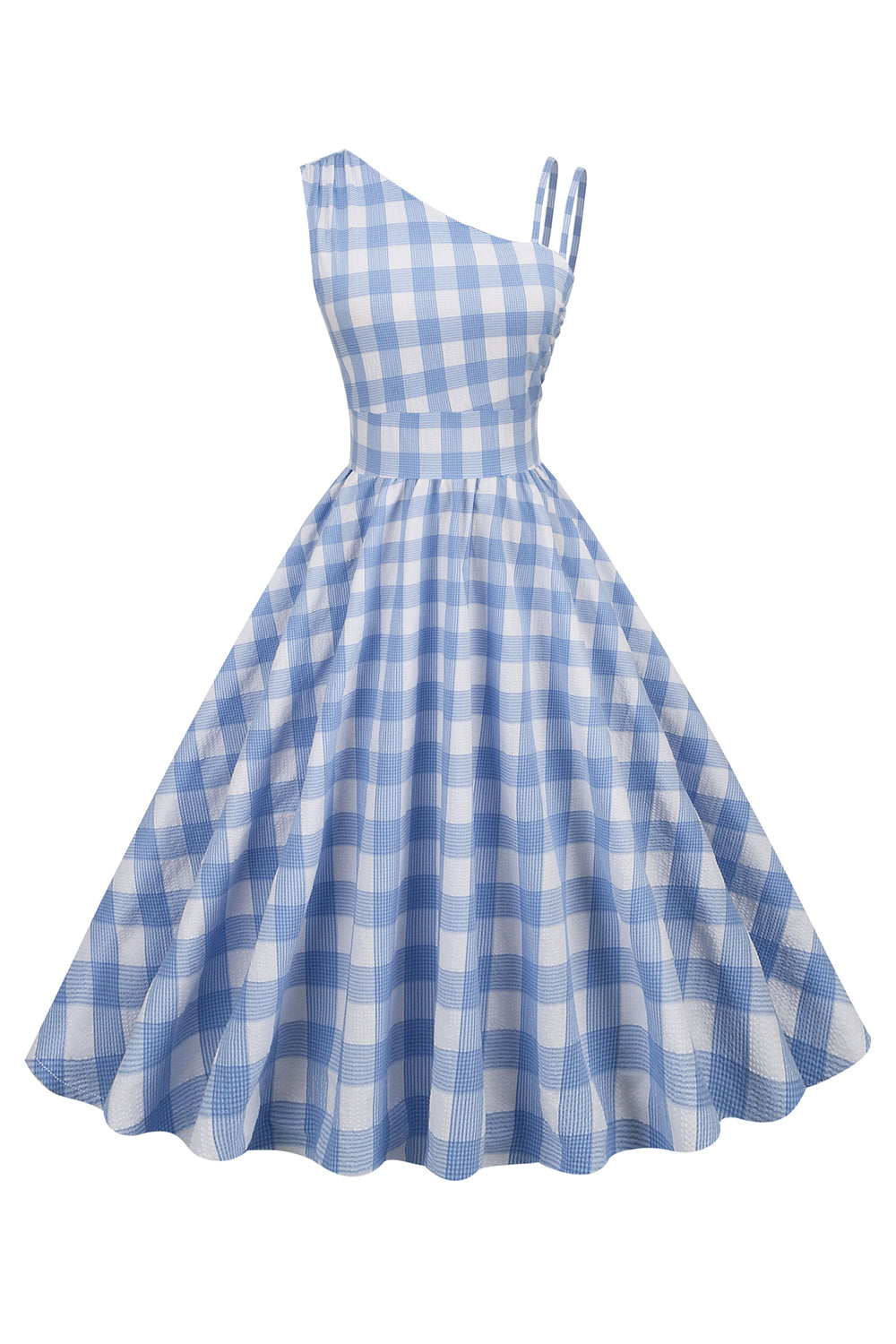 Vintage Asymmetrisk Kjole Med Blå Plaid