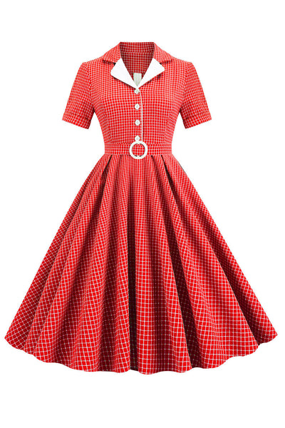 Vintage 1950'er Plaid Bælte Kjole