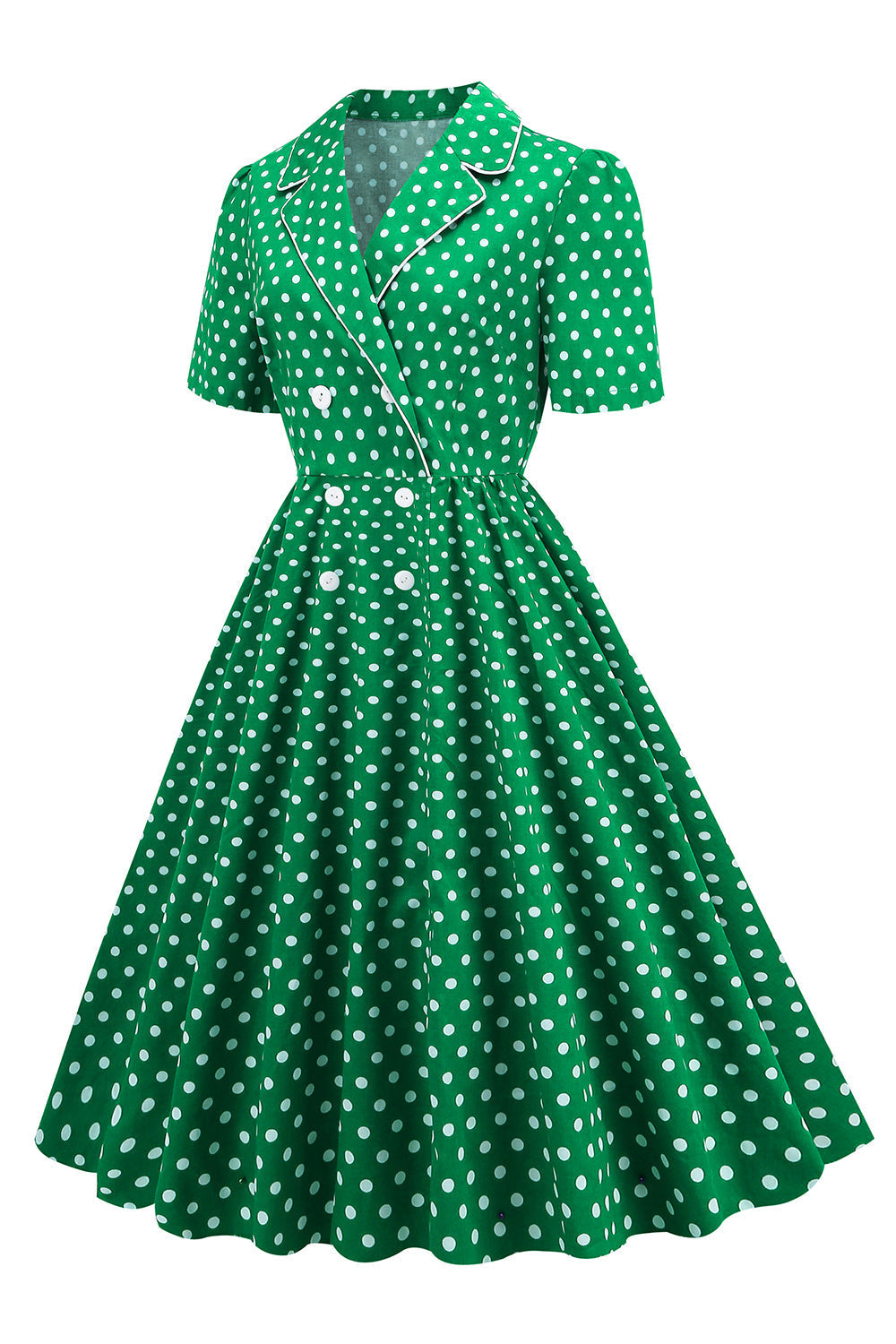 Vintage Style Grøn Polka Dot Kjole