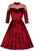 Burgundy Velvet Langærmet Swing Kjole