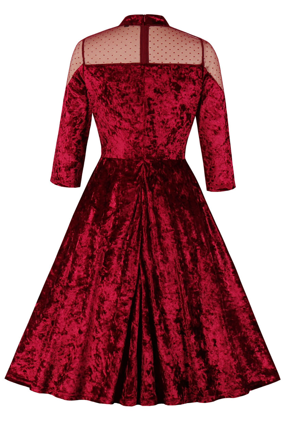 Burgundy Velvet Langærmet Swing Kjole