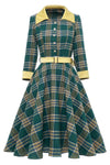 Grøn Vintage Efterår Plaid Kjole