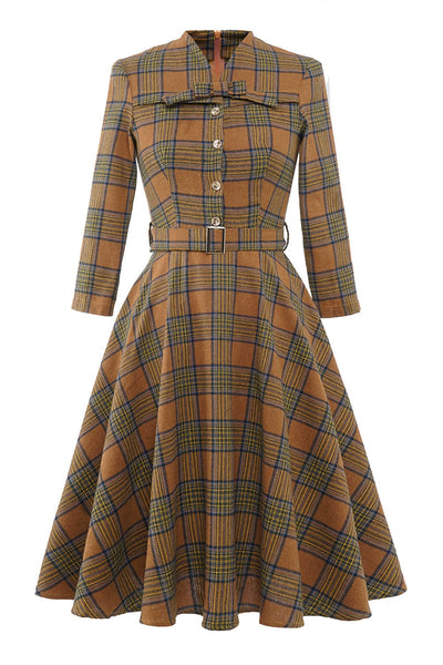 Vintage Brun Plaid Kjole