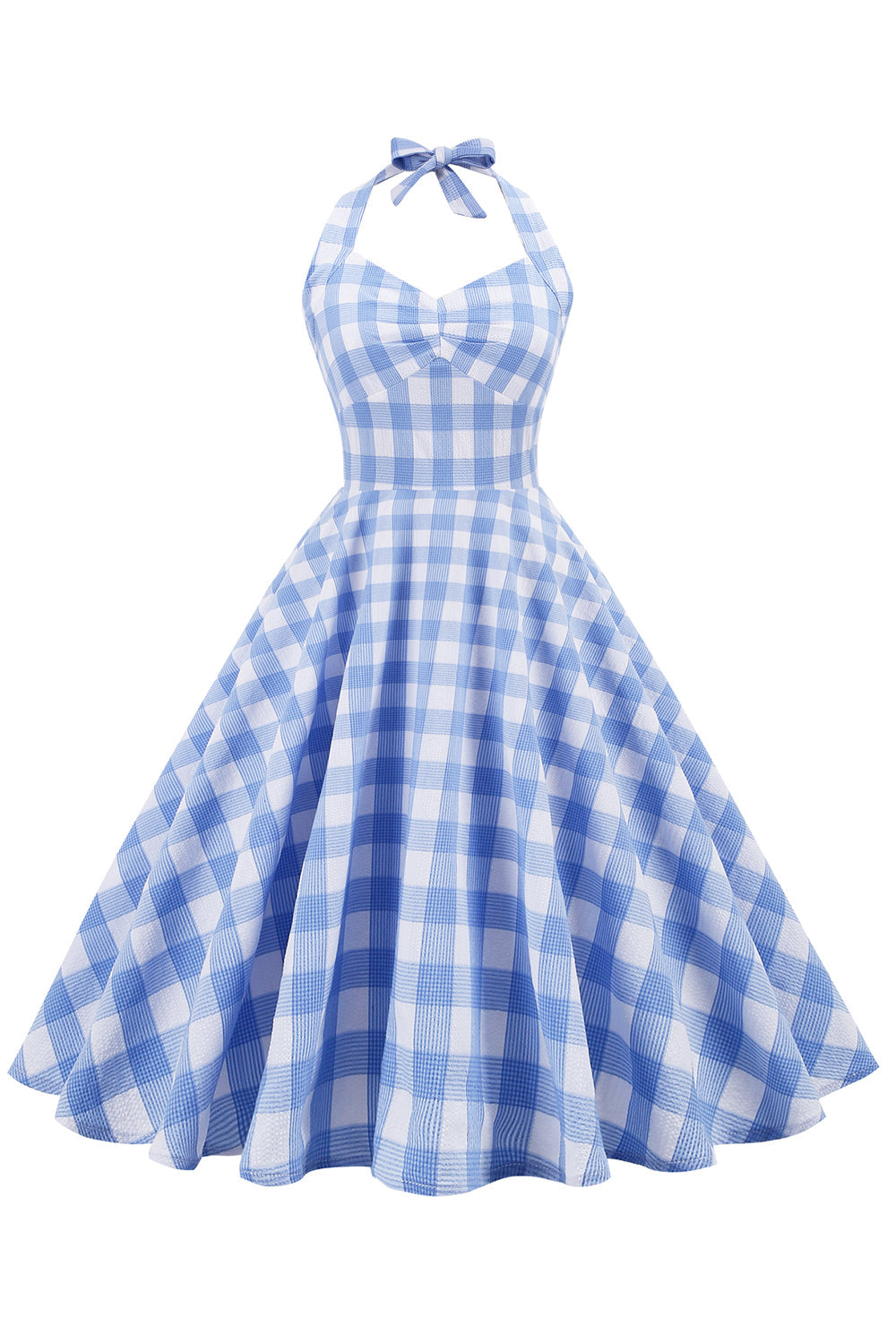 Retro Plaid Rygløs Kjole Til Kvinder