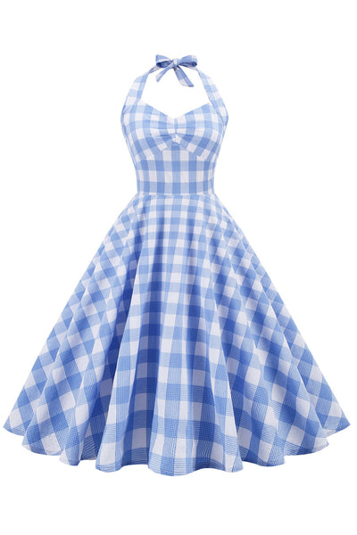 Retro Plaid Rygløs Kjole Til Kvinder