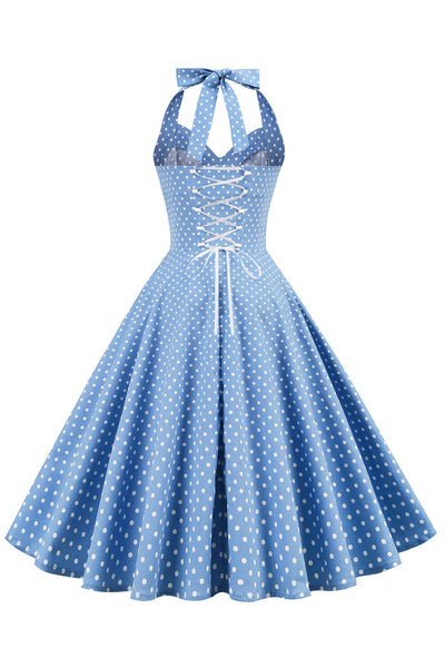 Retro Polka Dot Rygløs Kjole Til Kvinder