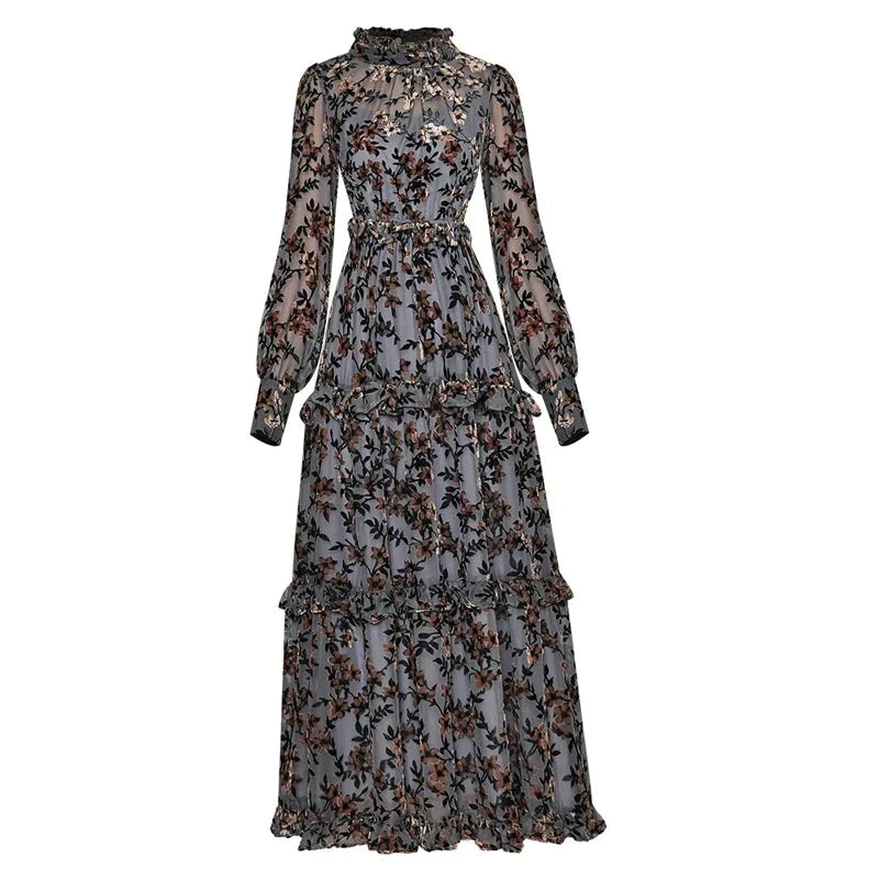 40'er Vintage Blå Blomsterkjole